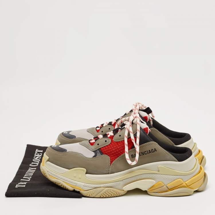 Pre Owned Balenciaga Multicolor Faux Leather and Mesh Triple S Sneaker Mules Size 42