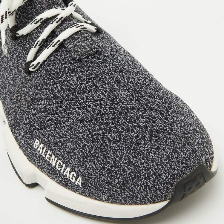 Pre Owned Balenciaga Grey/Black Knit Fabric Speed Trainer High Top Sneakers Size 44