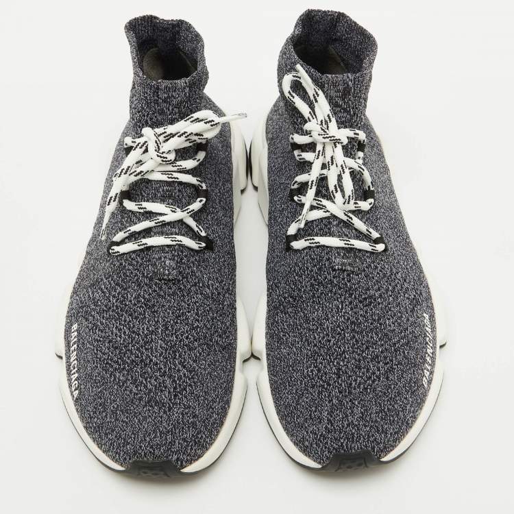 Pre Owned Balenciaga Grey/Black Knit Fabric Speed Trainer High Top Sneakers Size 44