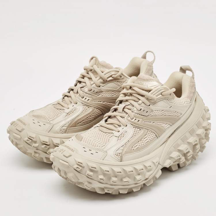 Pre Owned Balenciaga Beige Mesh and Faux Leather Bouncer Chunky Sneakers Size 41