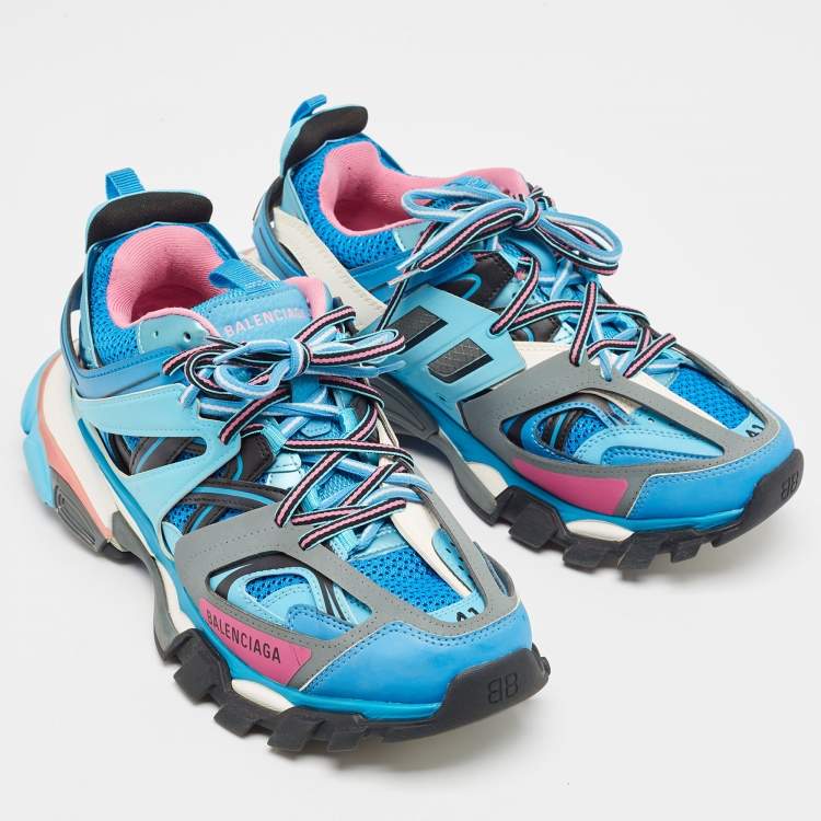 Pre Owned Balenciaga Multicolor Faux Leather and Mesh Track Lace Up Sneakers Size 41