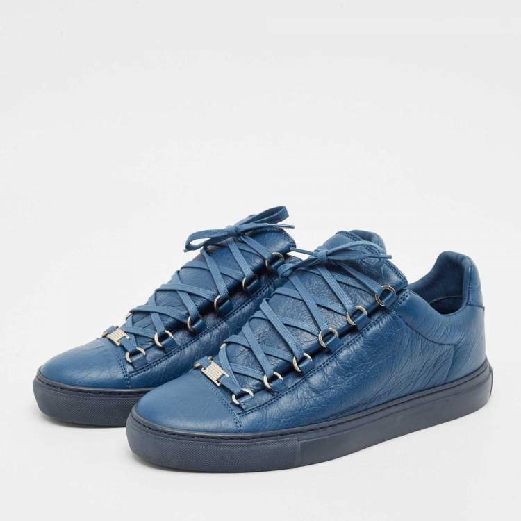 Pre Owned Balenciaga Blue Leather Arena Lace Up Sneakers Size 42