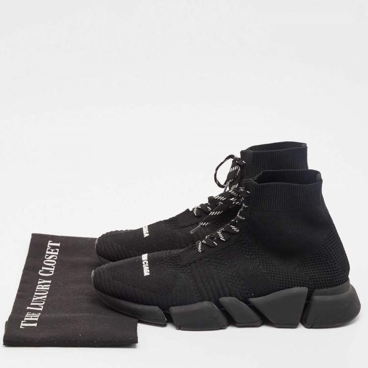 Pre Owned Balenciaga Black Knit Fabric Speed Trainer Sneakers Size 43