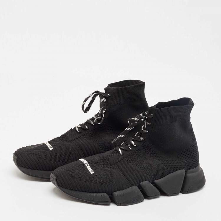 Pre Owned Balenciaga Black Knit Fabric Speed Trainer Sneakers Size 43
