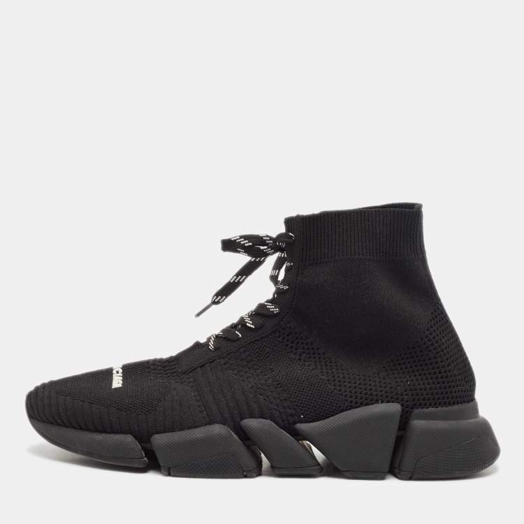 Pre Owned Balenciaga Black Knit Fabric Speed Trainer Sneakers Size 43