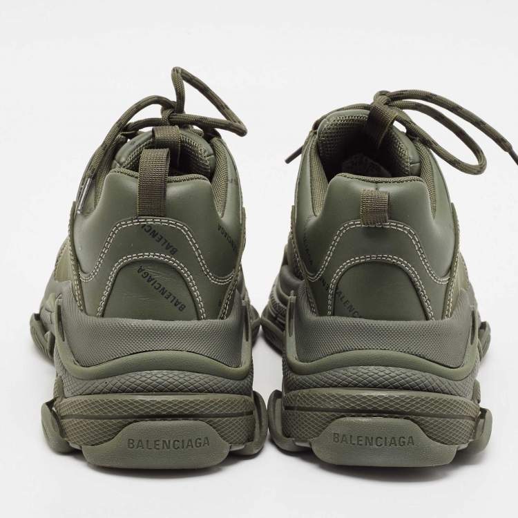 Pre Owned Balenciaga Green Faux Leather Triple S Lace Up Sneakers Size 41