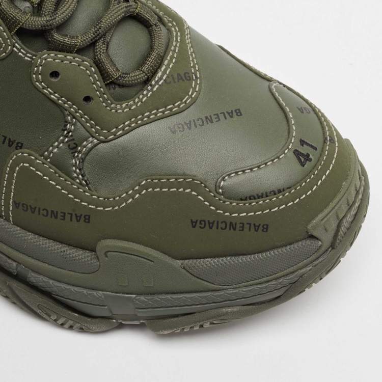 Pre Owned Balenciaga Green Faux Leather Triple S Lace Up Sneakers Size 41
