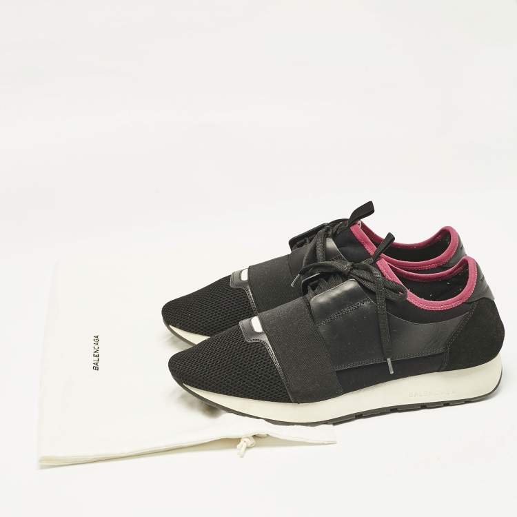 Pre Owned Balenciaga Black/Red Leather and Mesh Race Runner Sneakers Size 42