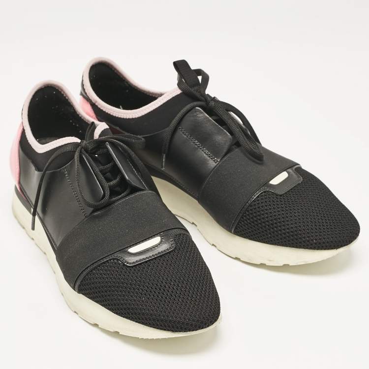 Pre Owned Balenciaga Black Leather and Mesh Race Runner Sneakers Size 42