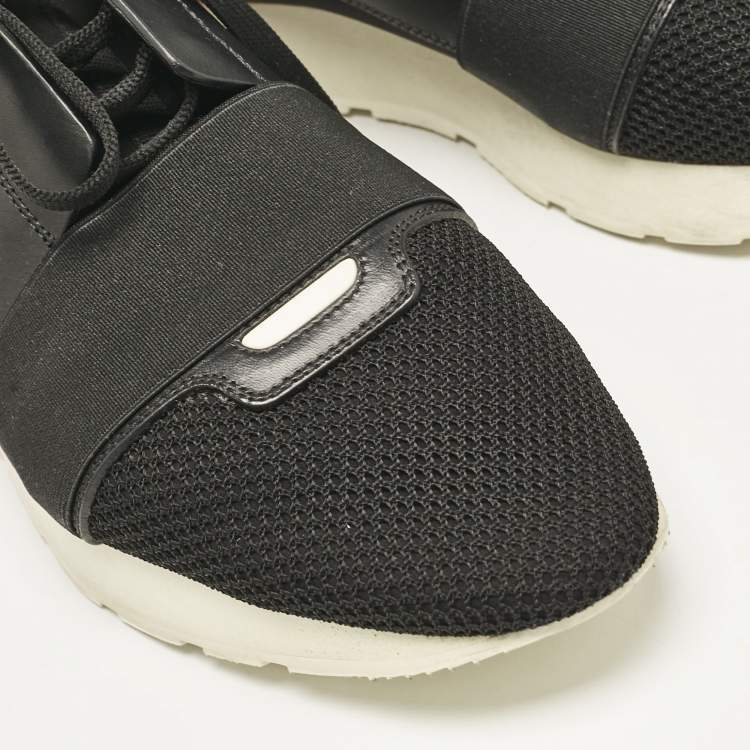 Pre Owned Balenciaga Black Leather and Mesh Race Runner Sneakers Size 42