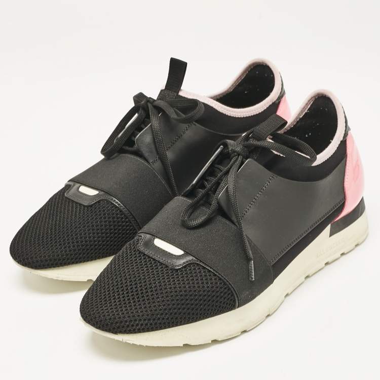 Pre Owned Balenciaga Black Leather and Mesh Race Runner Sneakers Size 42
