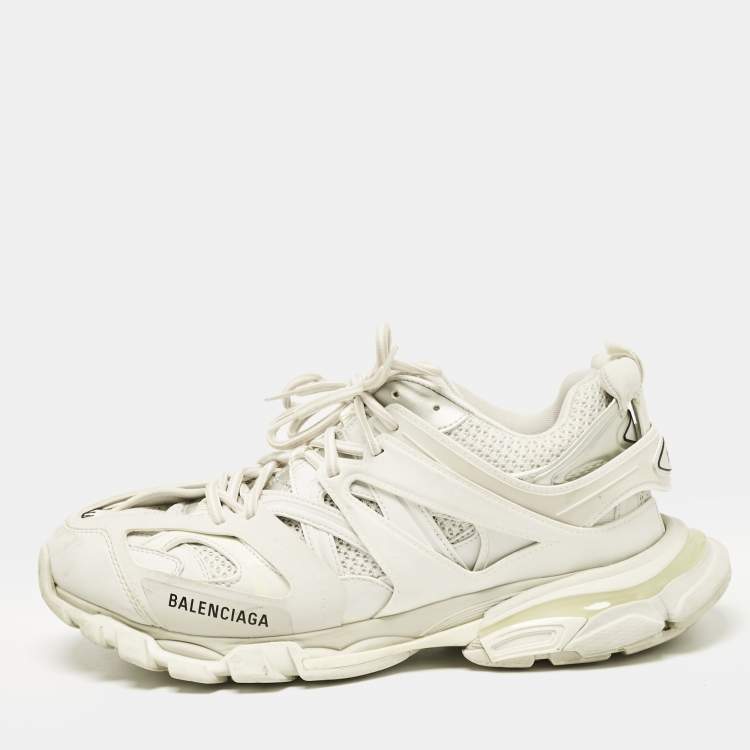 Pre Owned Balenciaga White Faux Leather and Mesh Track Sneakers Size 44