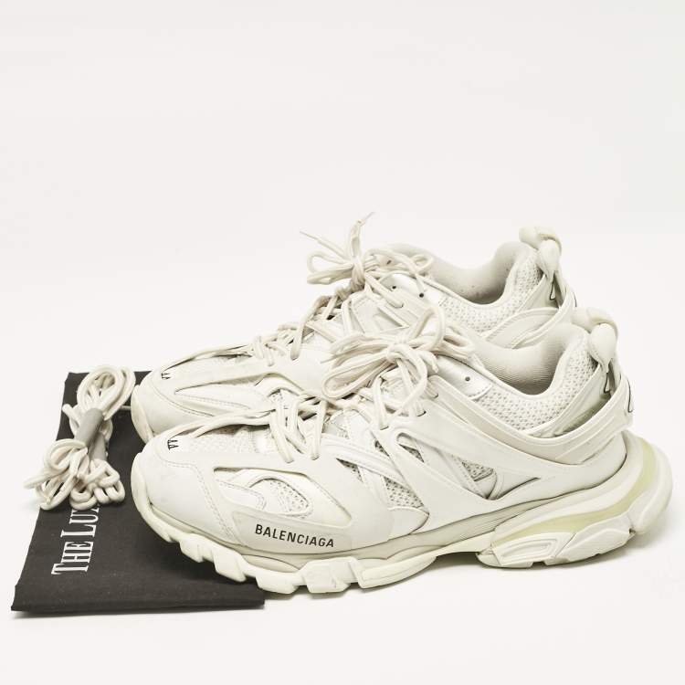 Pre Owned Balenciaga White Faux Leather and Mesh Track Sneakers Size 44