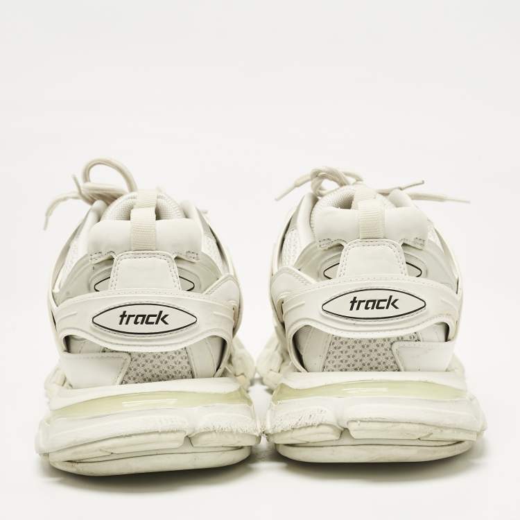 Pre Owned Balenciaga White Faux Leather and Mesh Track Sneakers Size 44