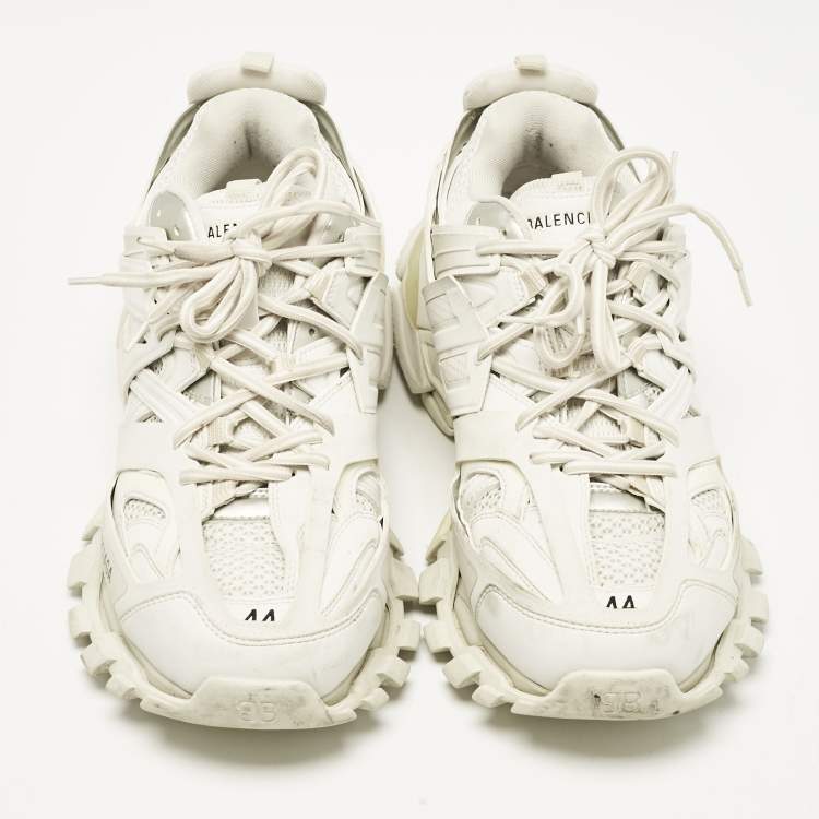 Pre Owned Balenciaga White Faux Leather and Mesh Track Sneakers Size 44