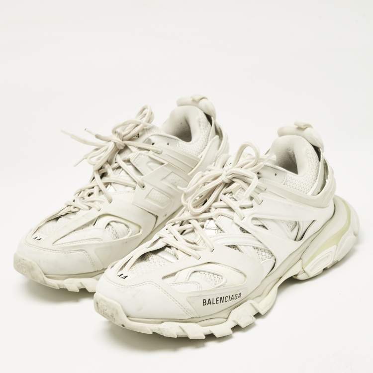 Pre Owned Balenciaga White Faux Leather and Mesh Track Sneakers Size 44