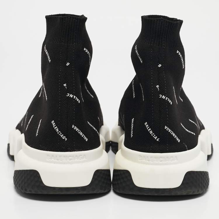 مملوكة مسبقًا Balenciaga Black/White Knit Fabric Allover Logo Speed Trainer Sneakers Size 44
