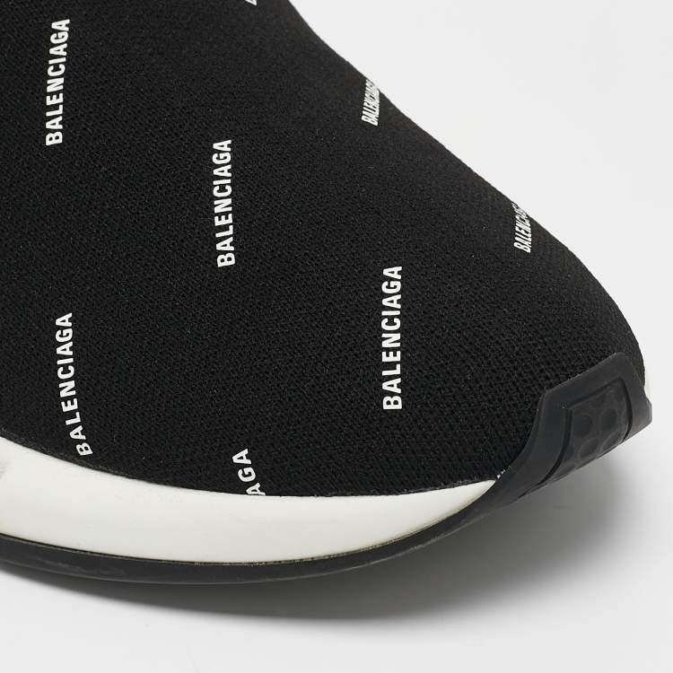 مملوكة مسبقًا Balenciaga Black/White Knit Fabric Allover Logo Speed Trainer Sneakers Size 44