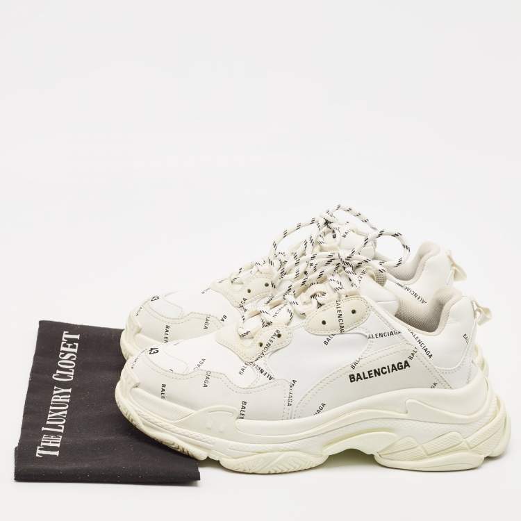 Pre Owned Balenciaga White Leather Triple S Sneakers Size 43