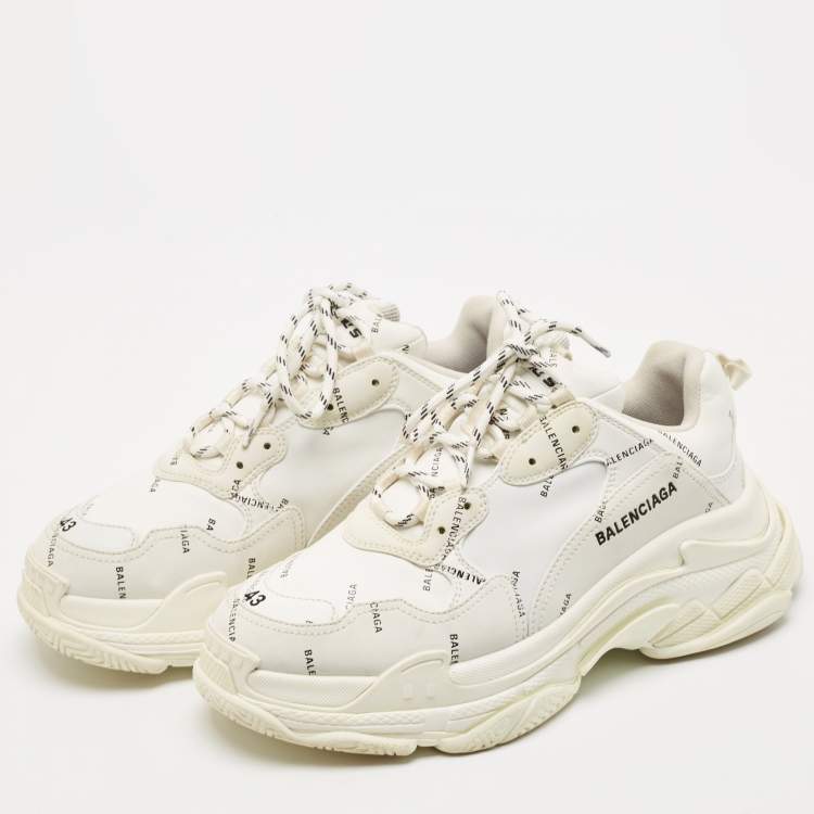 Pre Owned Balenciaga White Leather Triple S Sneakers Size 43