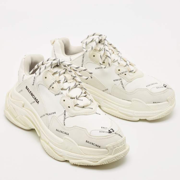 Pre Owned Balenciaga White Leather Triple S Sneakers Size 43