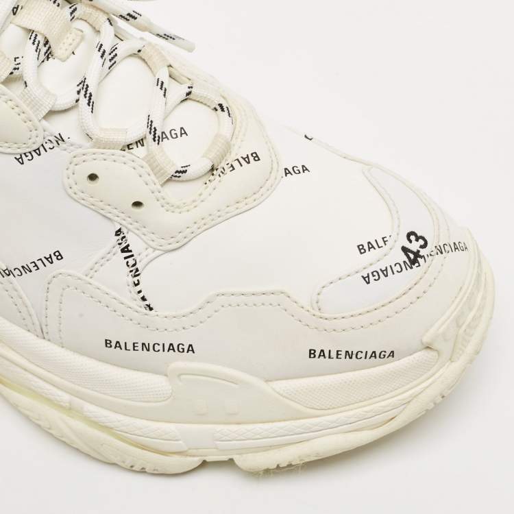 Pre Owned Balenciaga White Leather Triple S Sneakers Size 43