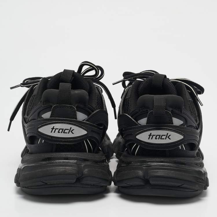 Pre Owned Balenciaga Black Faux Leather and Mesh Track Sneakers Size 36