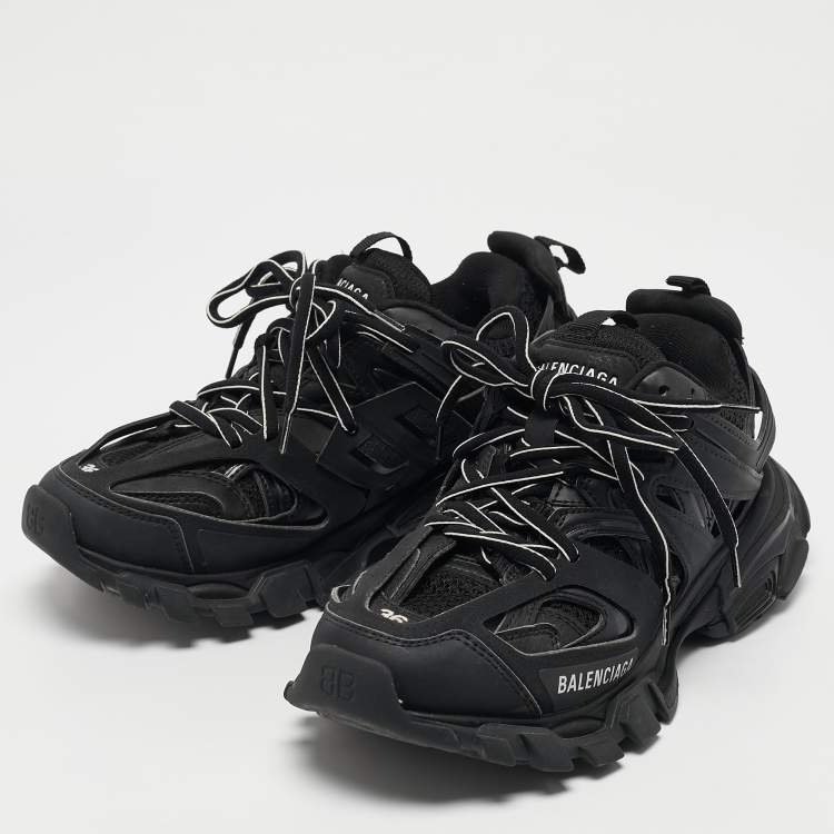 Pre Owned Balenciaga Black Faux Leather and Mesh Track Sneakers Size 36