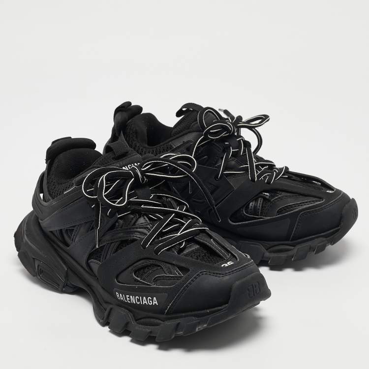 Pre Owned Balenciaga Black Faux Leather and Mesh Track Sneakers Size 36