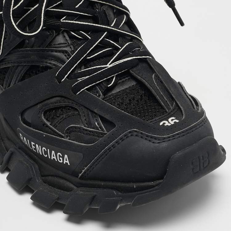 Pre Owned Balenciaga Black Faux Leather and Mesh Track Sneakers Size 36
