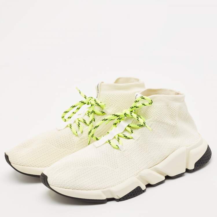 Pre Owned Balenciaga Off white Knit Fabric Speed Trainer Sneakers Size 43