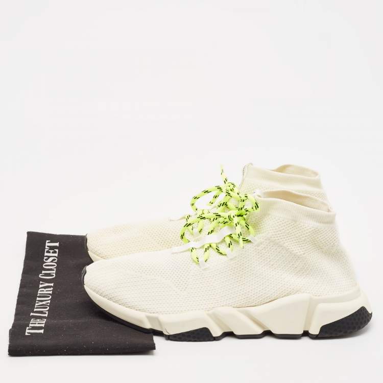 Pre Owned Balenciaga Off white Knit Fabric Speed Trainer Sneakers Size 43