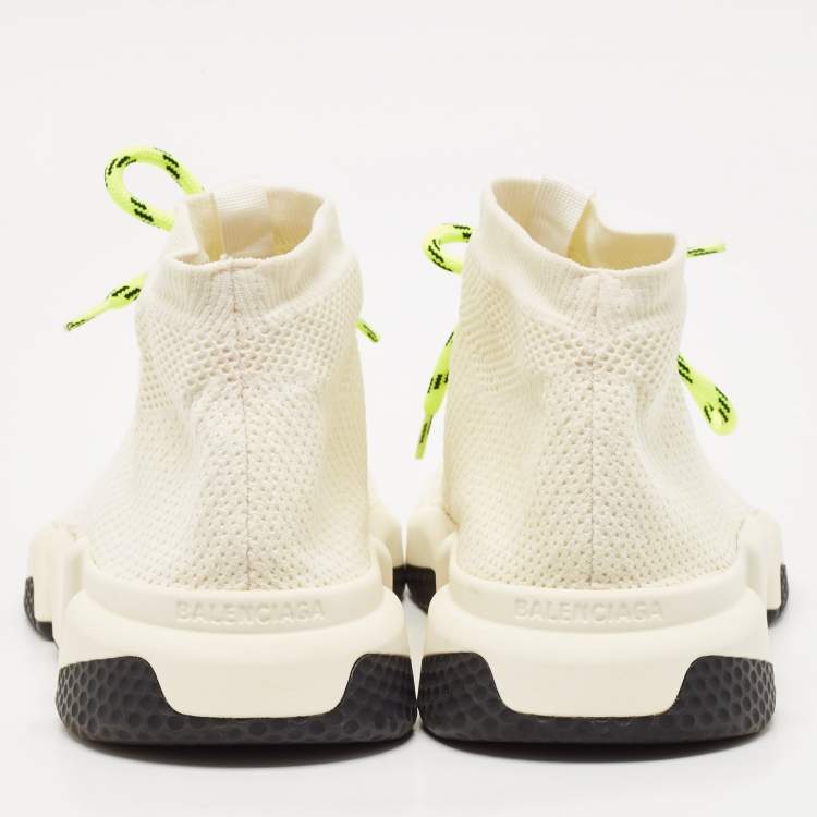 Pre Owned Balenciaga Off white Knit Fabric Speed Trainer Sneakers Size 43