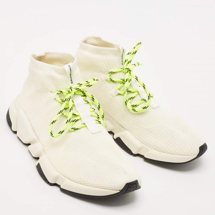 Pre Owned Balenciaga Off white Knit Fabric Speed Trainer Sneakers Size 43