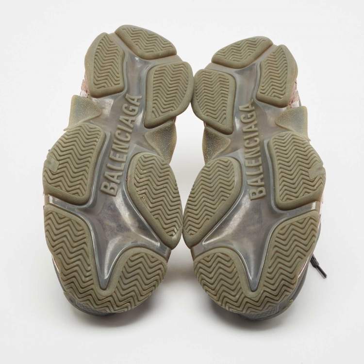 Pre Owned Balenciaga Grey Faux Leather and Mesh Triple S Clear Sole Sneakers Size 44