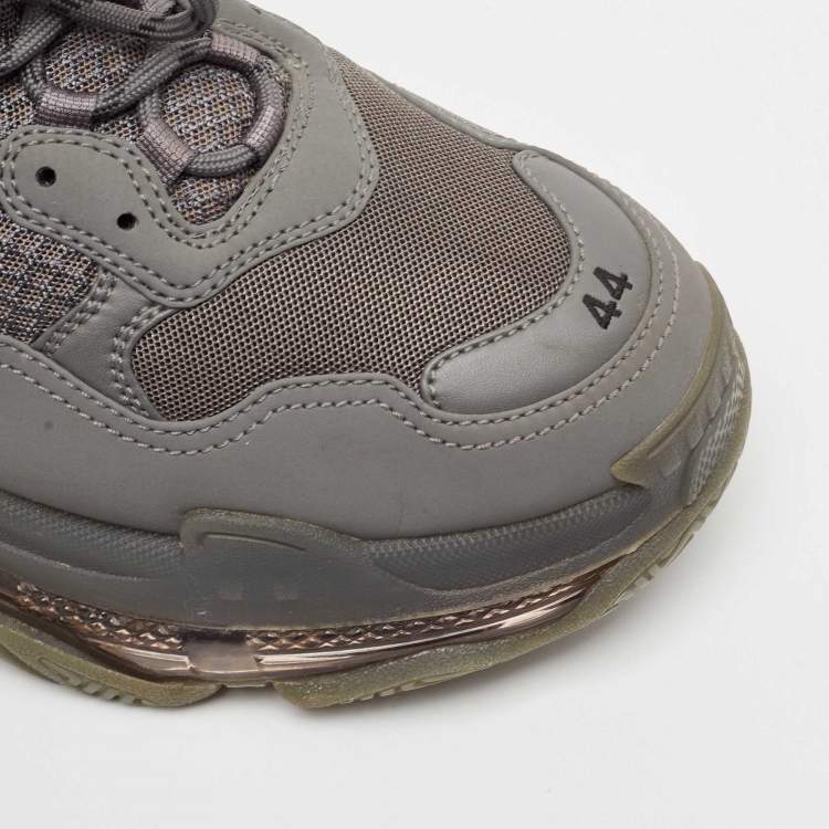 Pre Owned Balenciaga Grey Faux Leather and Mesh Triple S Clear Sole Sneakers Size 44