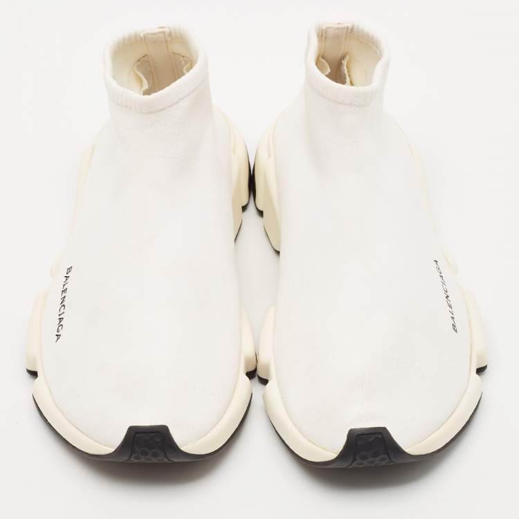 Pre Owned Balenciaga Off white Knit Fabric Speed Trainer Sneakers Size 42