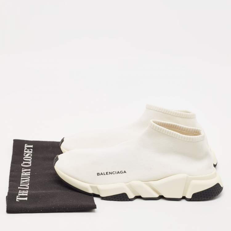 Pre Owned Balenciaga Off white Knit Fabric Speed Trainer Sneakers Size 42