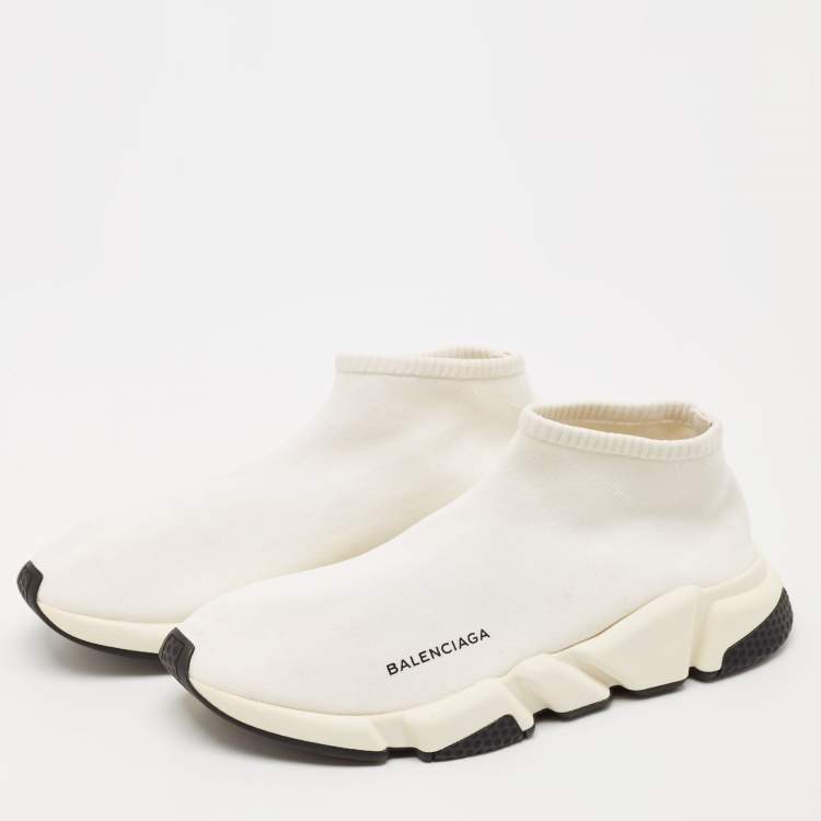 Pre Owned Balenciaga Off white Knit Fabric Speed Trainer Sneakers Size 42