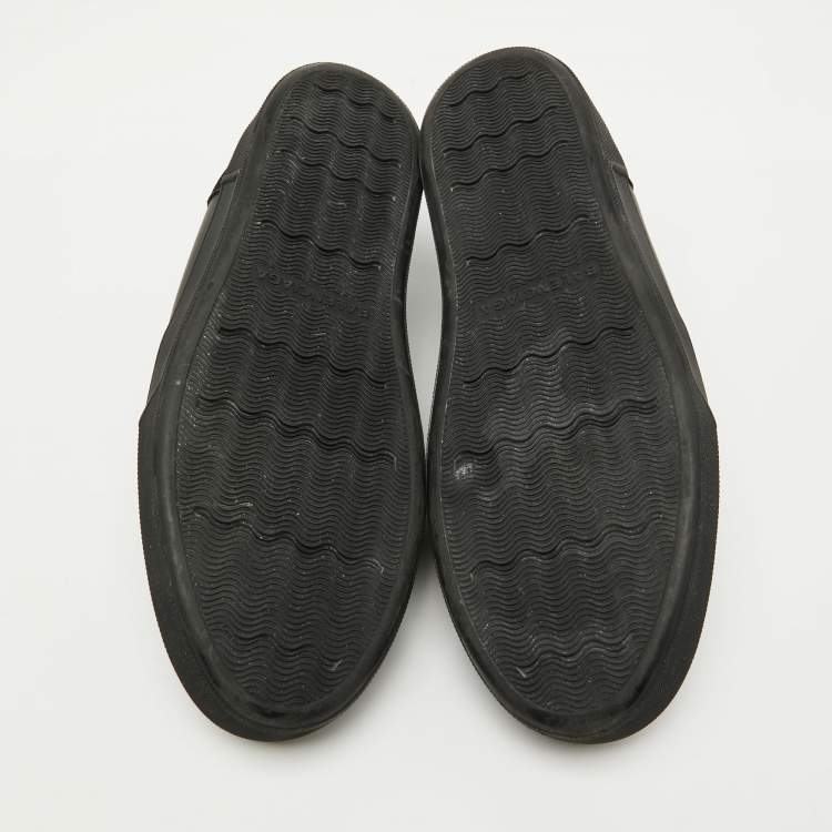 Pre Owned Balenciaga Black Leather and Stretch Knit Slip On Sneakers Size 44