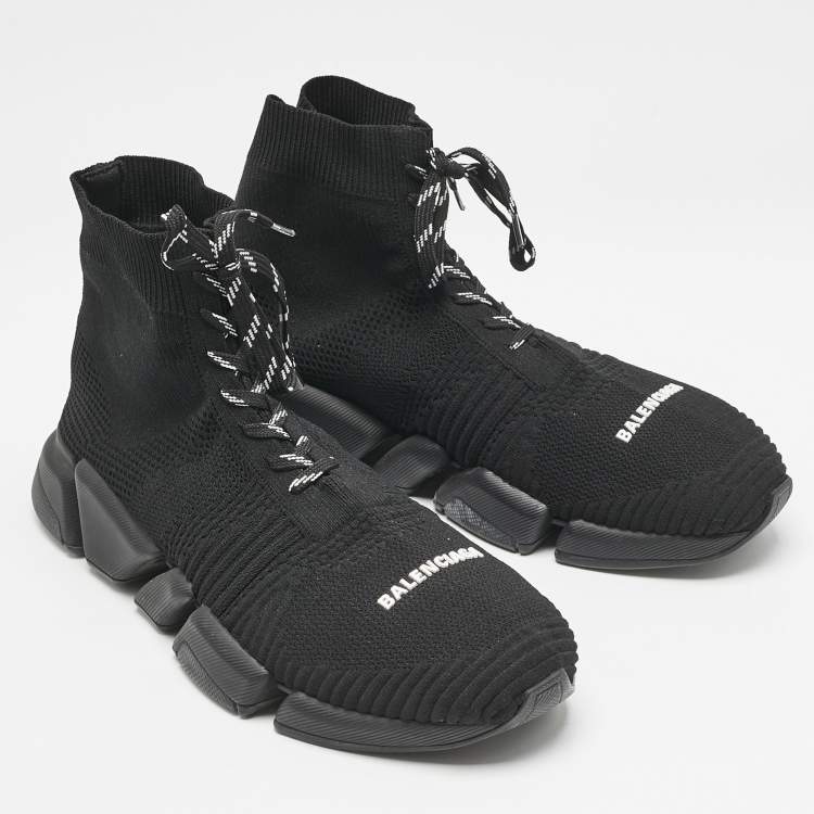 Pre Owned Balenciaga Black Knit Fabric speed 2.0 High Top Sneakers Size 45