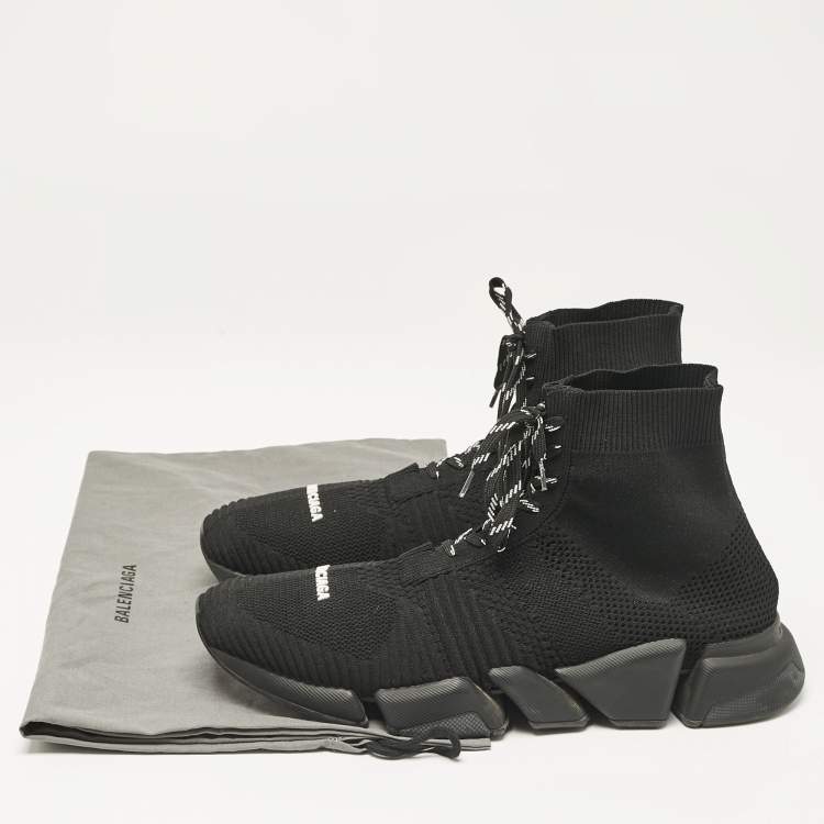 Pre Owned Balenciaga Black Knit Fabric speed 2.0 High Top Sneakers Size 45