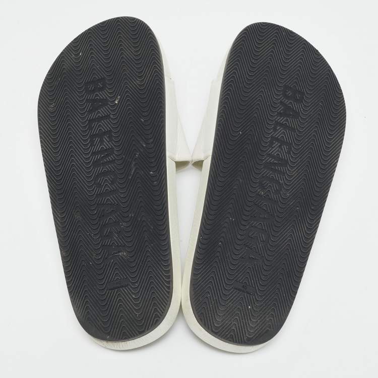 Pre Owned Balenciaga White Leather Political Logo Pool Slides Size 40