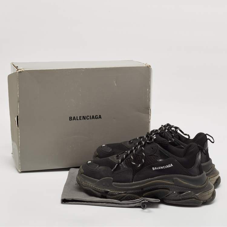 Pre Owned Balenciaga Black Faux Leather and Mesh Triple S Low Top Sneakers Size 45