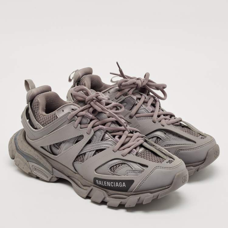 Pre Owned Balenciaga Grey Faux Leather and Mesh Track Lace Up Sneakers Size 39