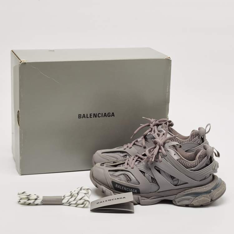 Pre Owned Balenciaga Grey Faux Leather and Mesh Track Lace Up Sneakers Size 39
