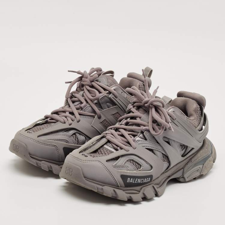 Pre Owned Balenciaga Grey Faux Leather and Mesh Track Lace Up Sneakers Size 39