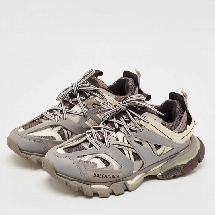 Pre Owned Balenciaga Grey Faux Leather and Mesh Track Lace Up Sneakers Size 41