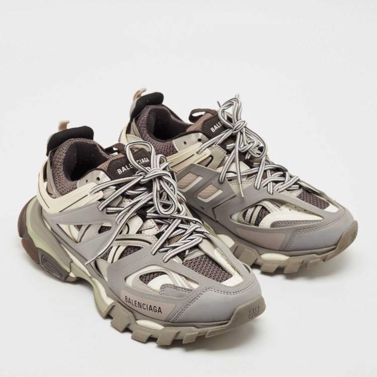 Pre Owned Balenciaga Grey Faux Leather and Mesh Track Lace Up Sneakers Size 41
