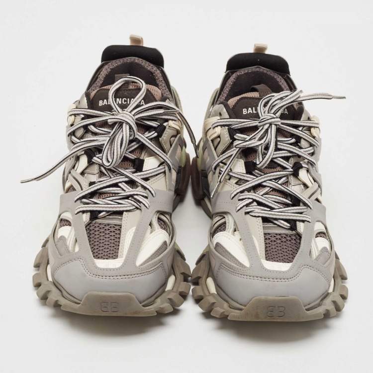 Pre Owned Balenciaga Grey Faux Leather and Mesh Track Lace Up Sneakers Size 41